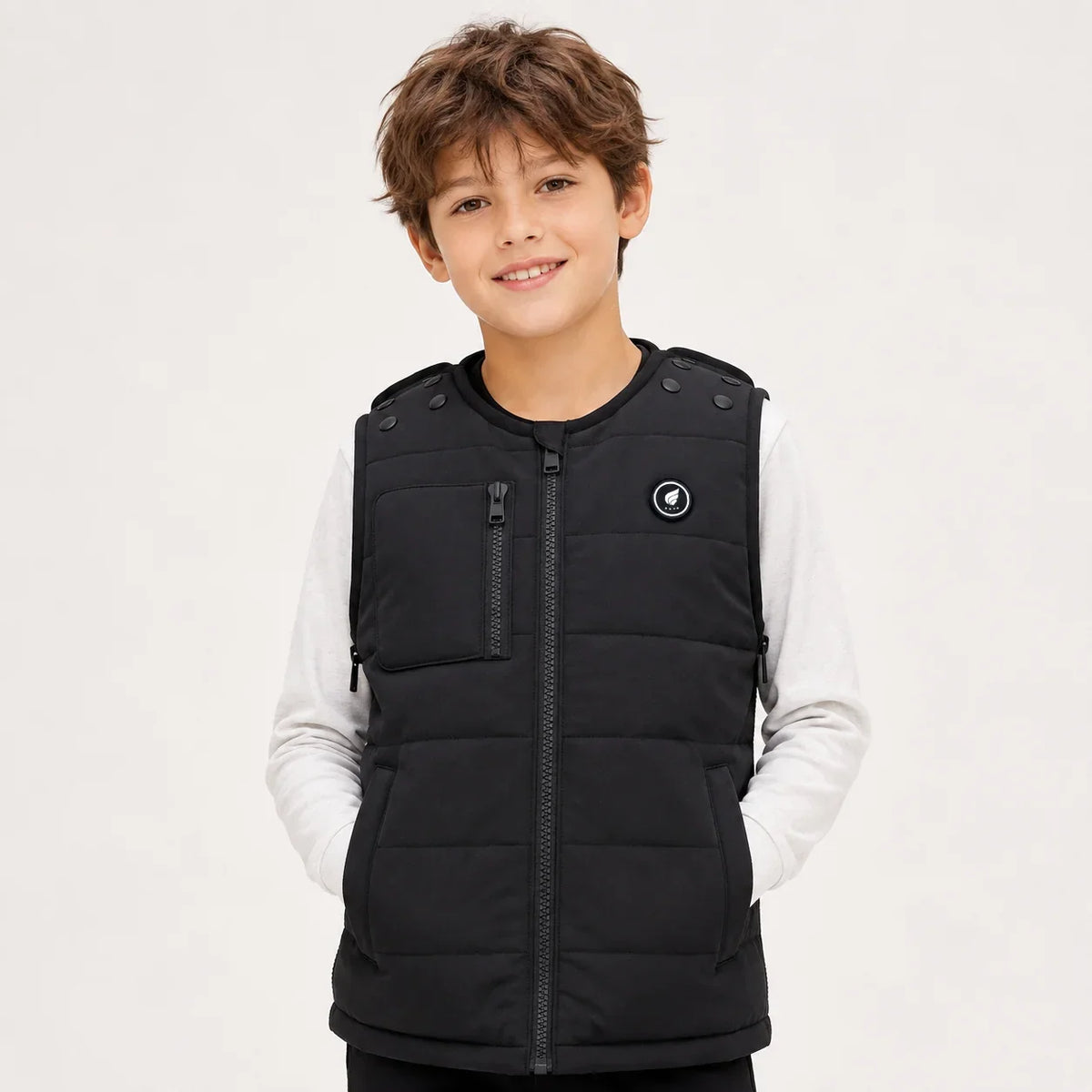 Verwarmde bodywarmer kinderen zwart, gedragen